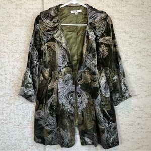 Vintage Boho Chic Womens Long Silk Coat Jewel Greens Paisley Old Money Y2K